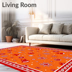 Orange Red Folk Star Creatures Rug