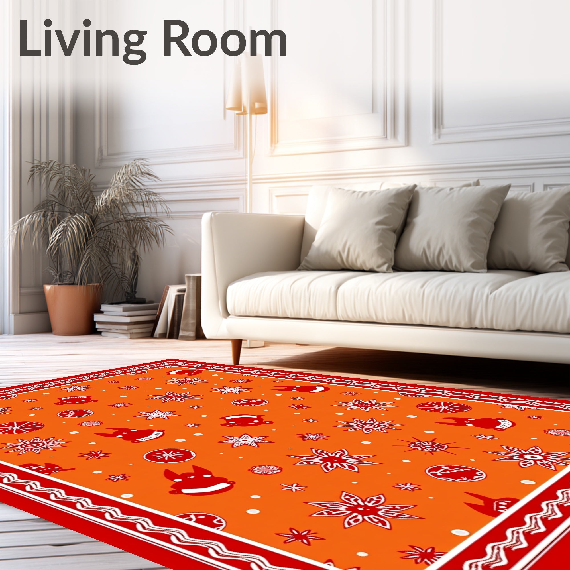 Orange Red Folk Star Creatures Rug