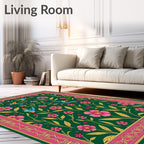 Emerald Green Hummingbird Floral Garden Rug