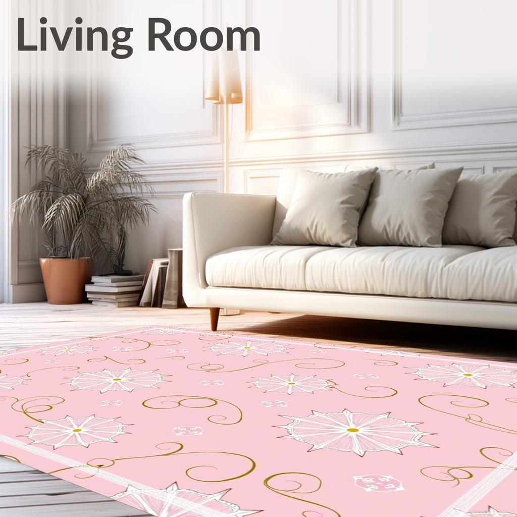 Pink Starburst Floral Swirl Rug