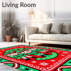 Christmas Elves Red Green Stars Rug