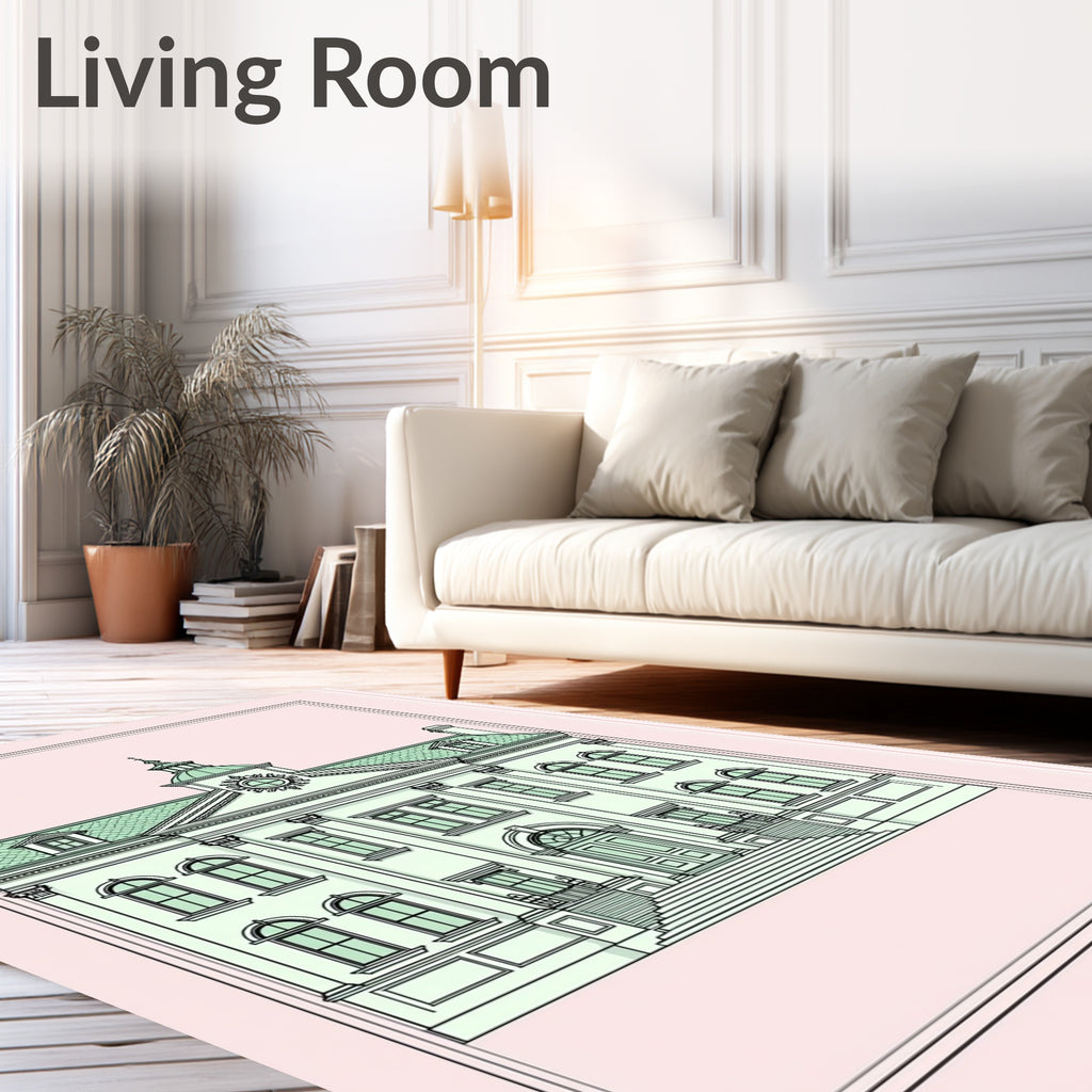 Neoclassical Building Mint Green Outline Rug