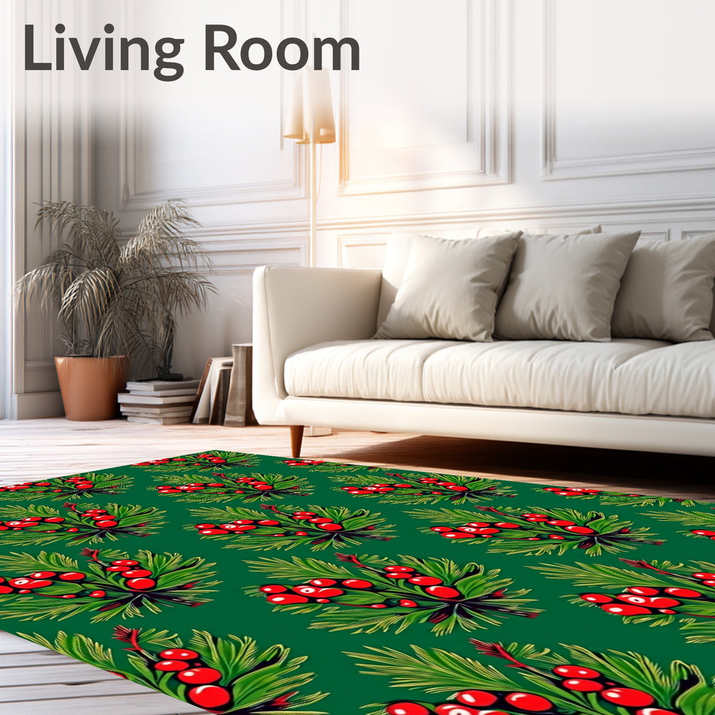 Vibrant Red Berry Pine Branches Rug