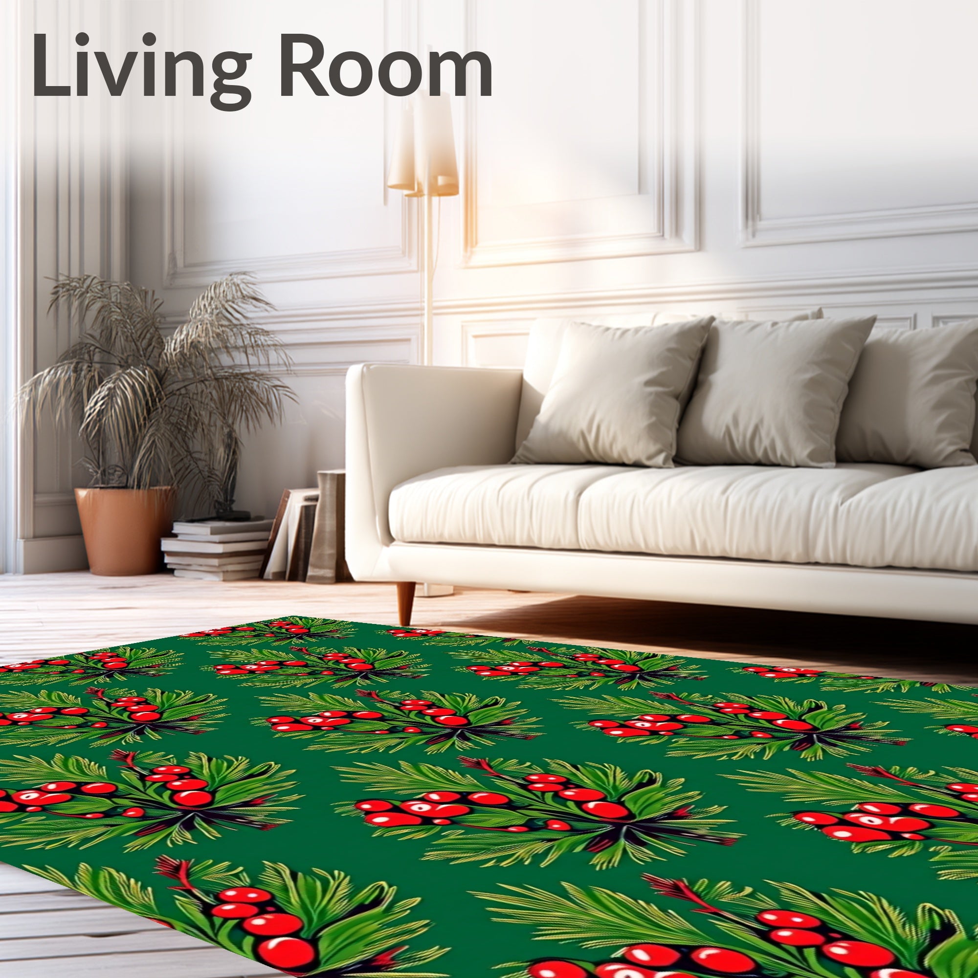 Vibrant Red Berry Pine Branches Rug