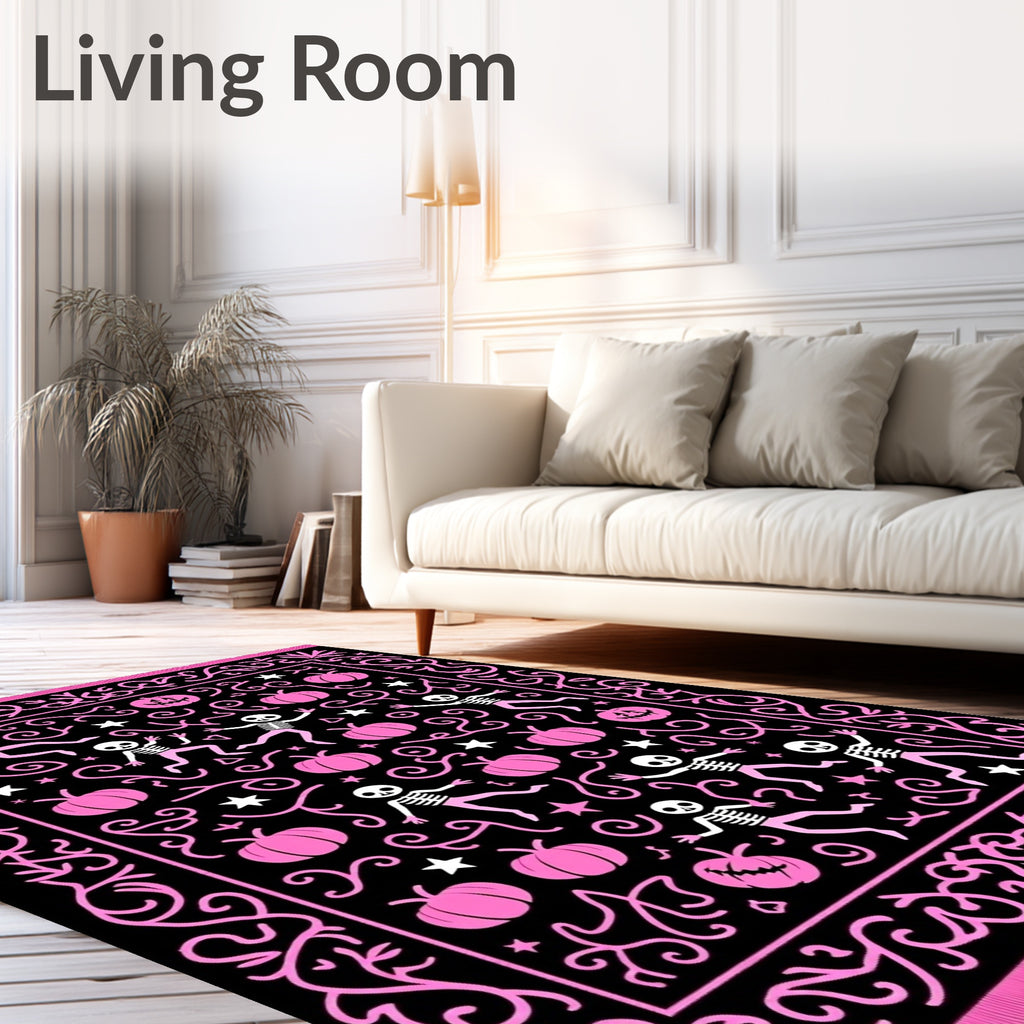 Pink Skeleton Pumpkin Halloween Garland Rug