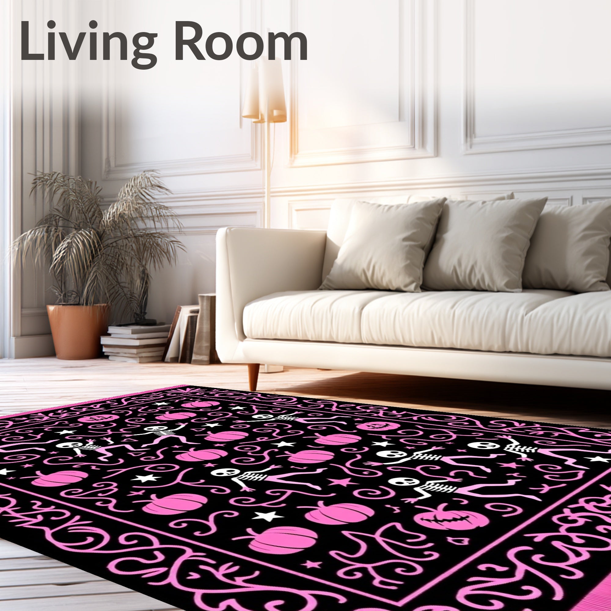 Pink Skeleton Pumpkin Halloween Garland Rug