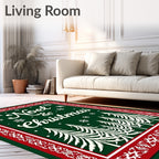 Festive Green Snowy Evergreen Christmas Rug