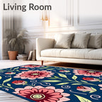 Deep Blue Coral Floral Garden Rug