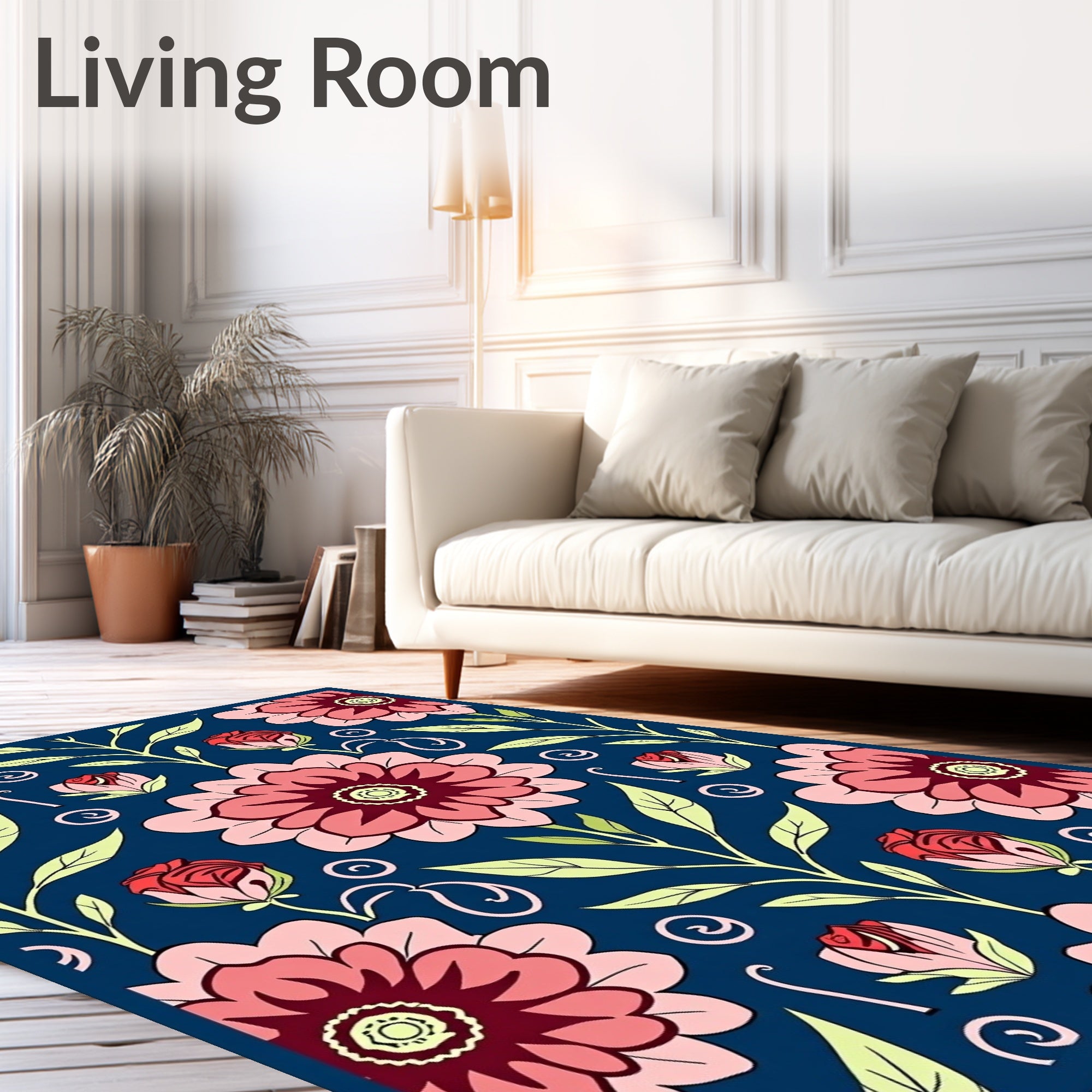Deep Blue Coral Floral Garden Rug