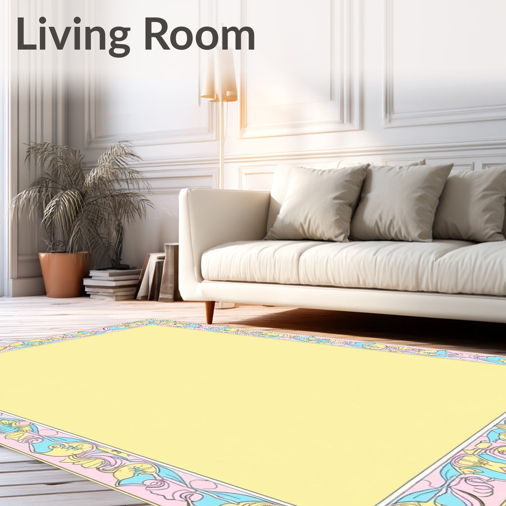 Art Nouveau Pale Yellow Floral Border Rug