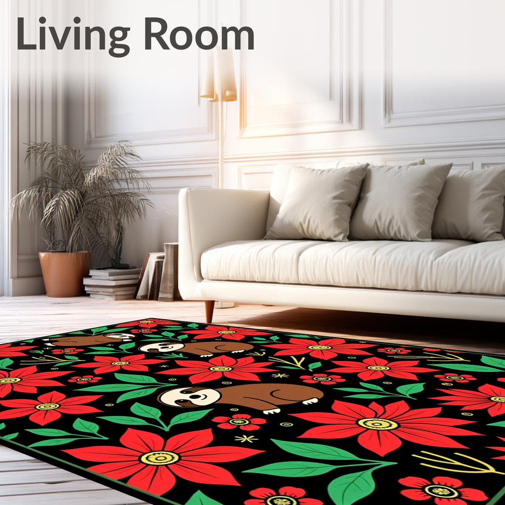 Whimsical Red Flower Sloth Garden Rug