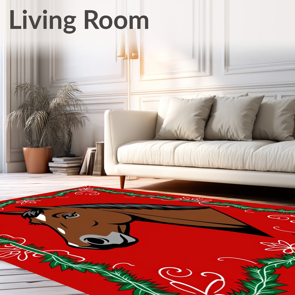 Brown Horse With Green Wreath Border Rug