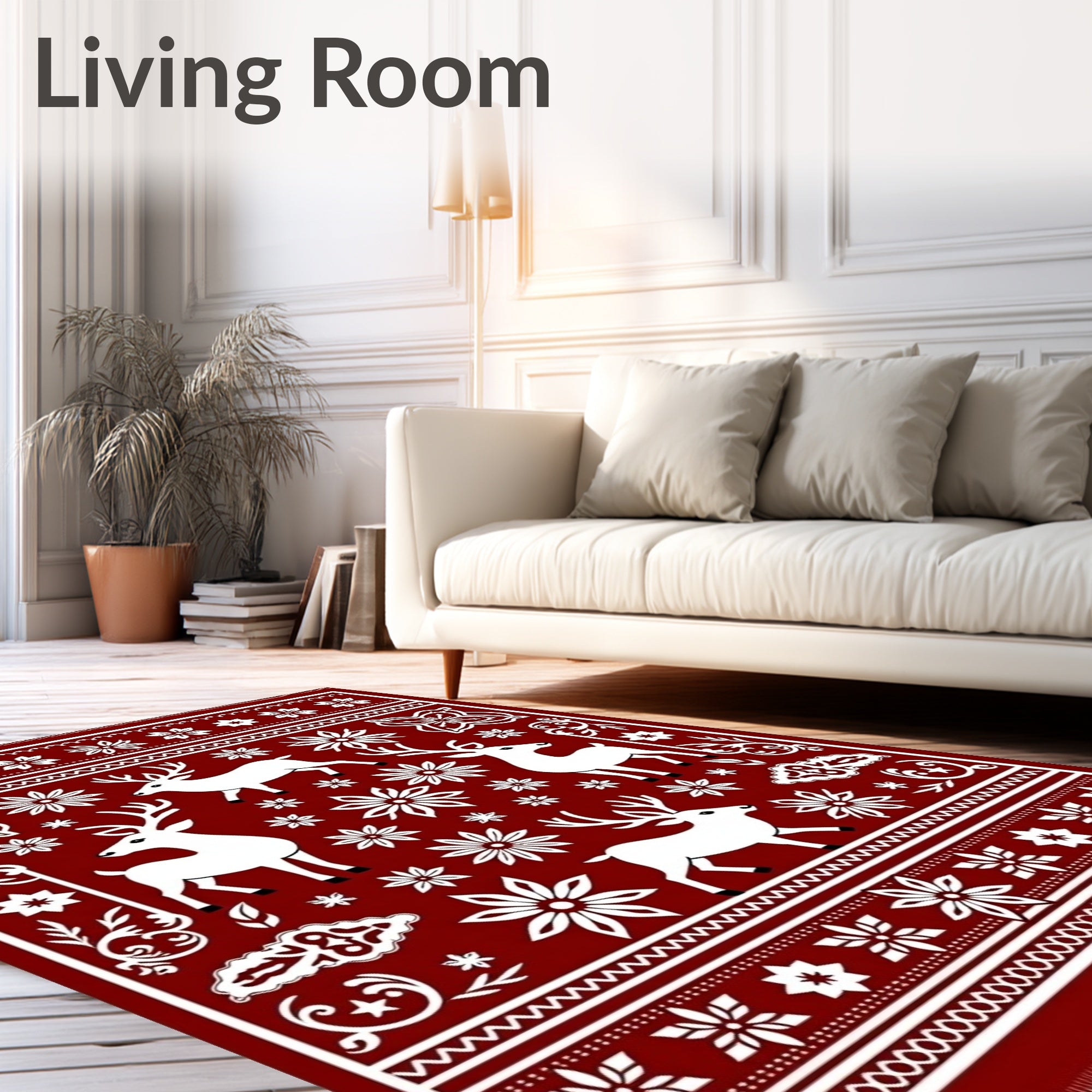 Rustic Red Deer Floral Medallion Rug