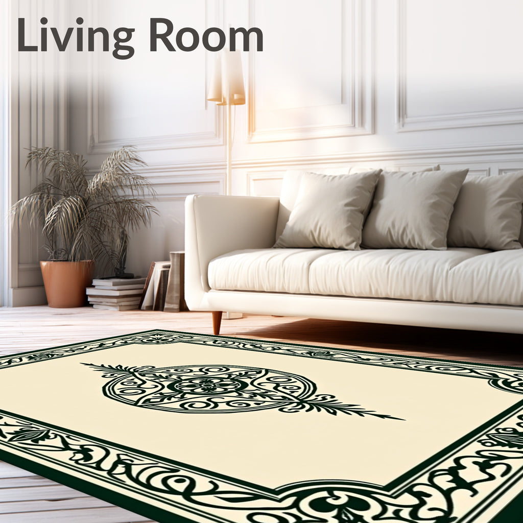 Green Floral Medallion Border Rug