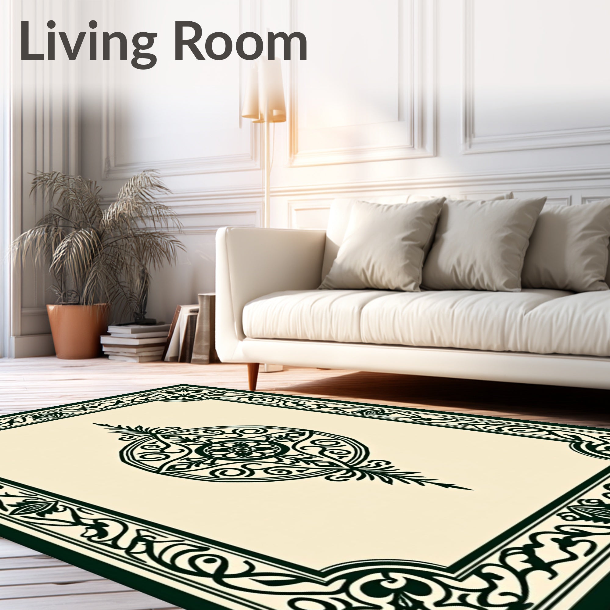 Green Floral Medallion Border Rug