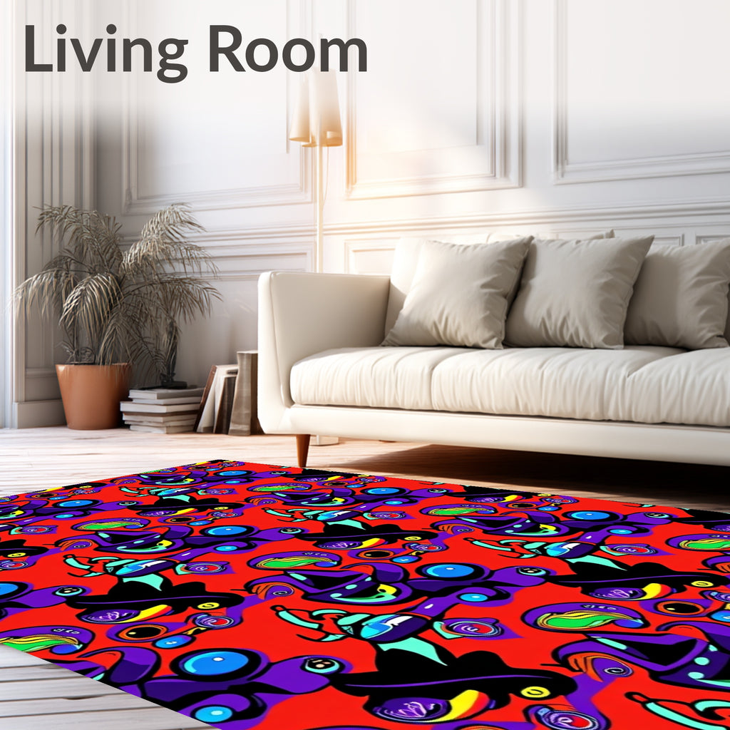 Vibrant Red Whimsical Character Medley Rug