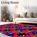 Vibrant Red Whimsical Character Medley Rug