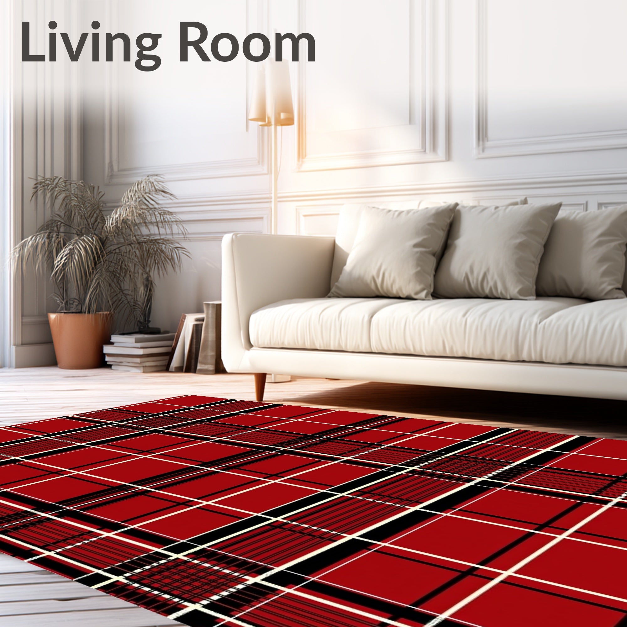 Classic Red Black White Plaid Rug