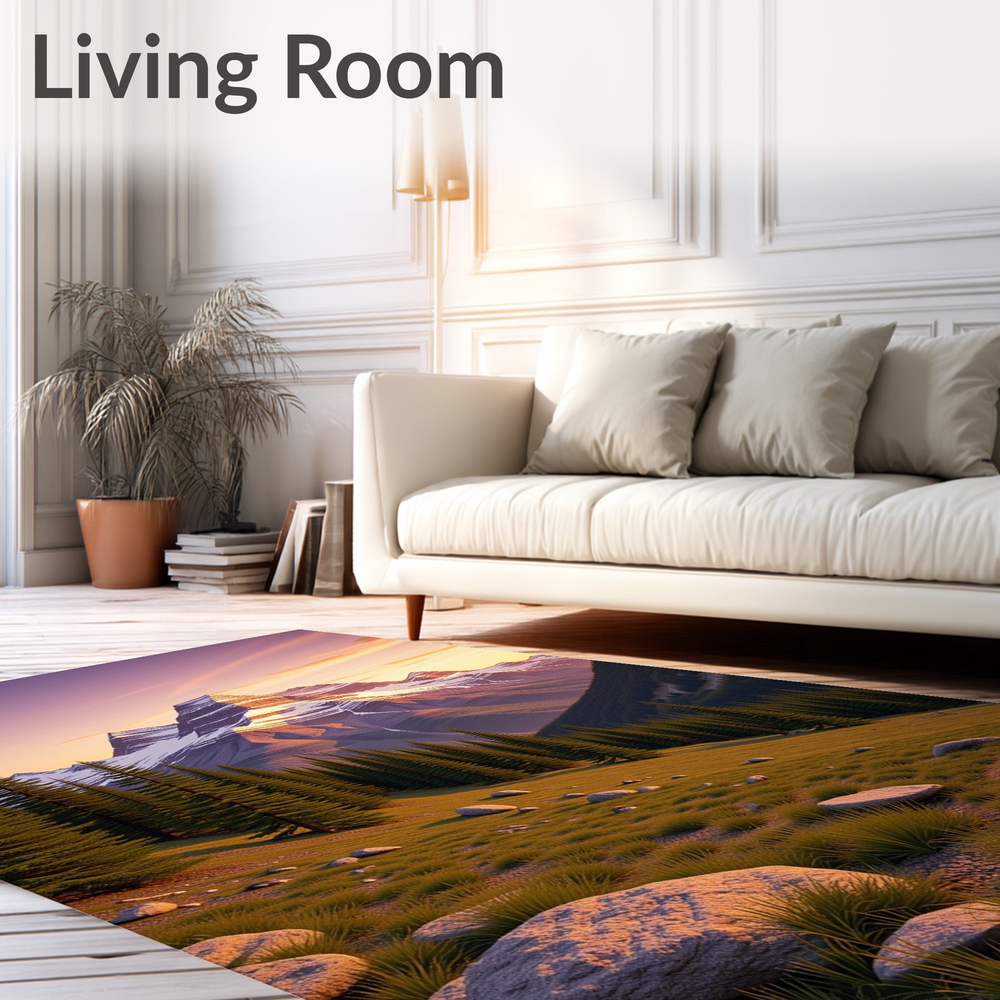 Golden Hour Mountain Forest Landscape Rug