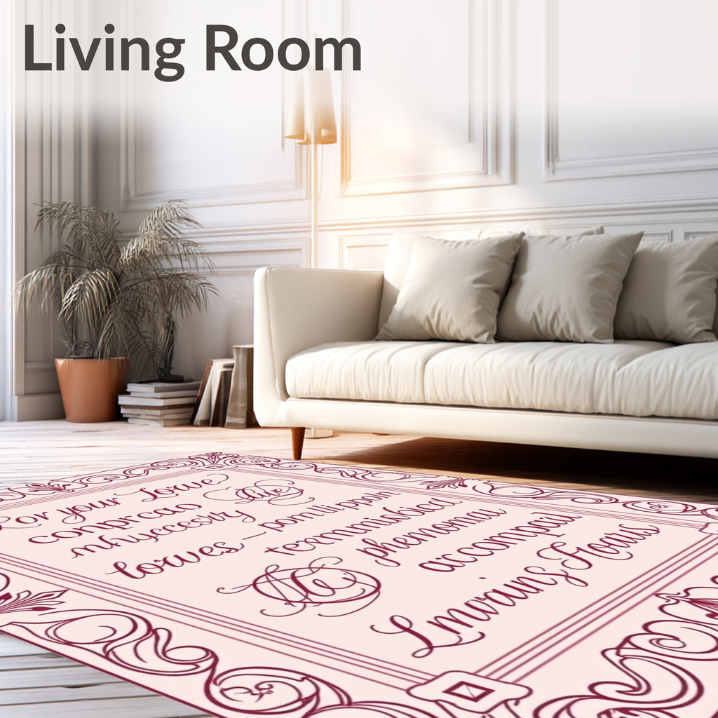 Elegant Burgundy Script Floral Border Rug