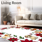 Red Floral Dogs Whimsical Border Rug