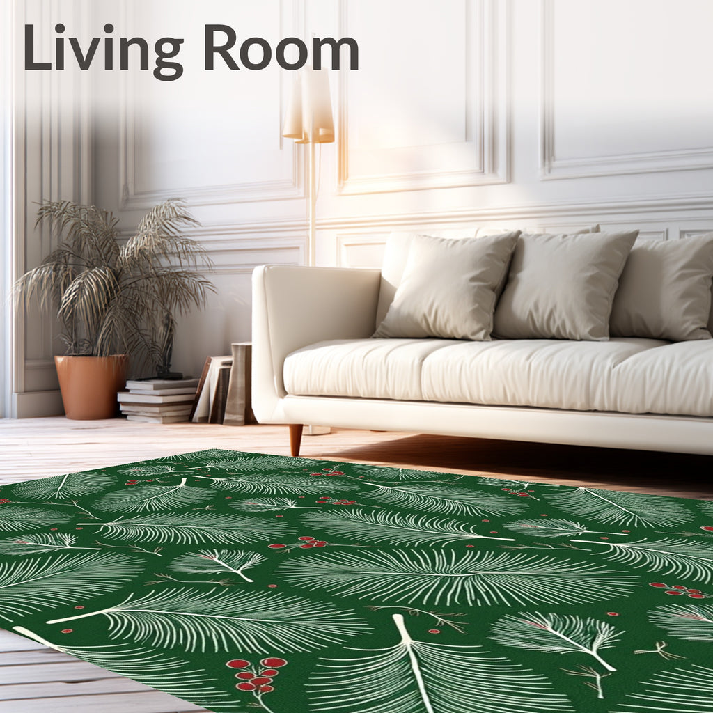 White Pine Needles Red Berries Green Rug