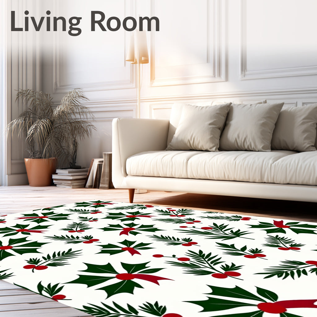 Festive Holly Berry Pine Sprig Accent Rug