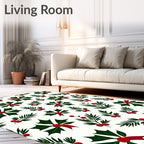 Festive Holly Berry Pine Sprig Accent Rug