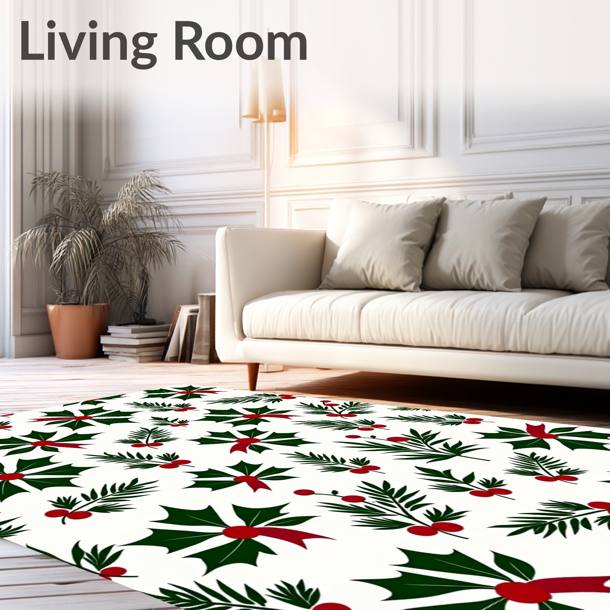 Festive Holly Berry Pine Sprig Accent Rug