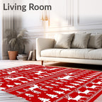Festive Red White Reindeer Forest Rug