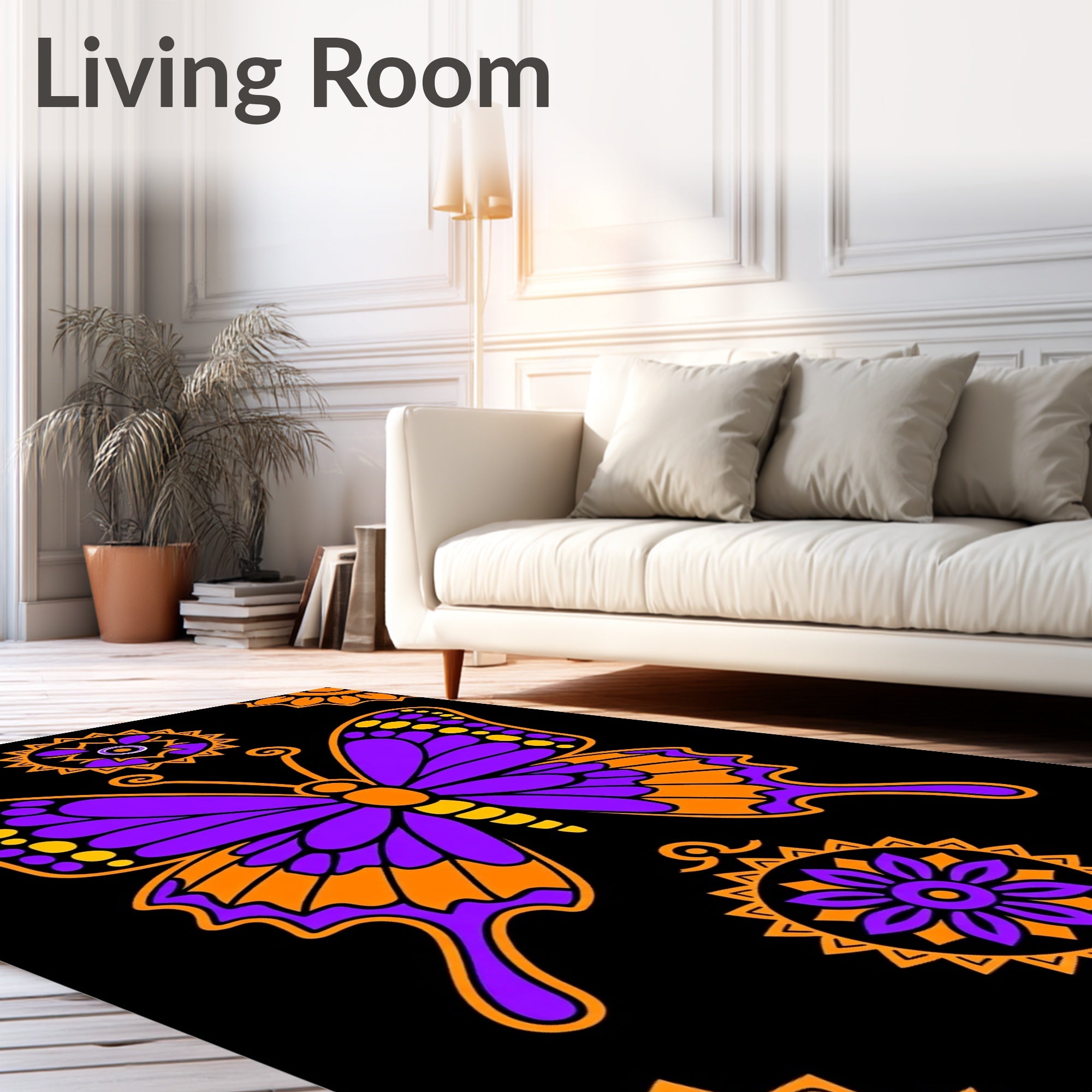 Violet Orange Butterfly Mandala Rug