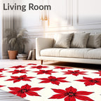 Vibrant Red Floral Poinsettia Repeating Rug