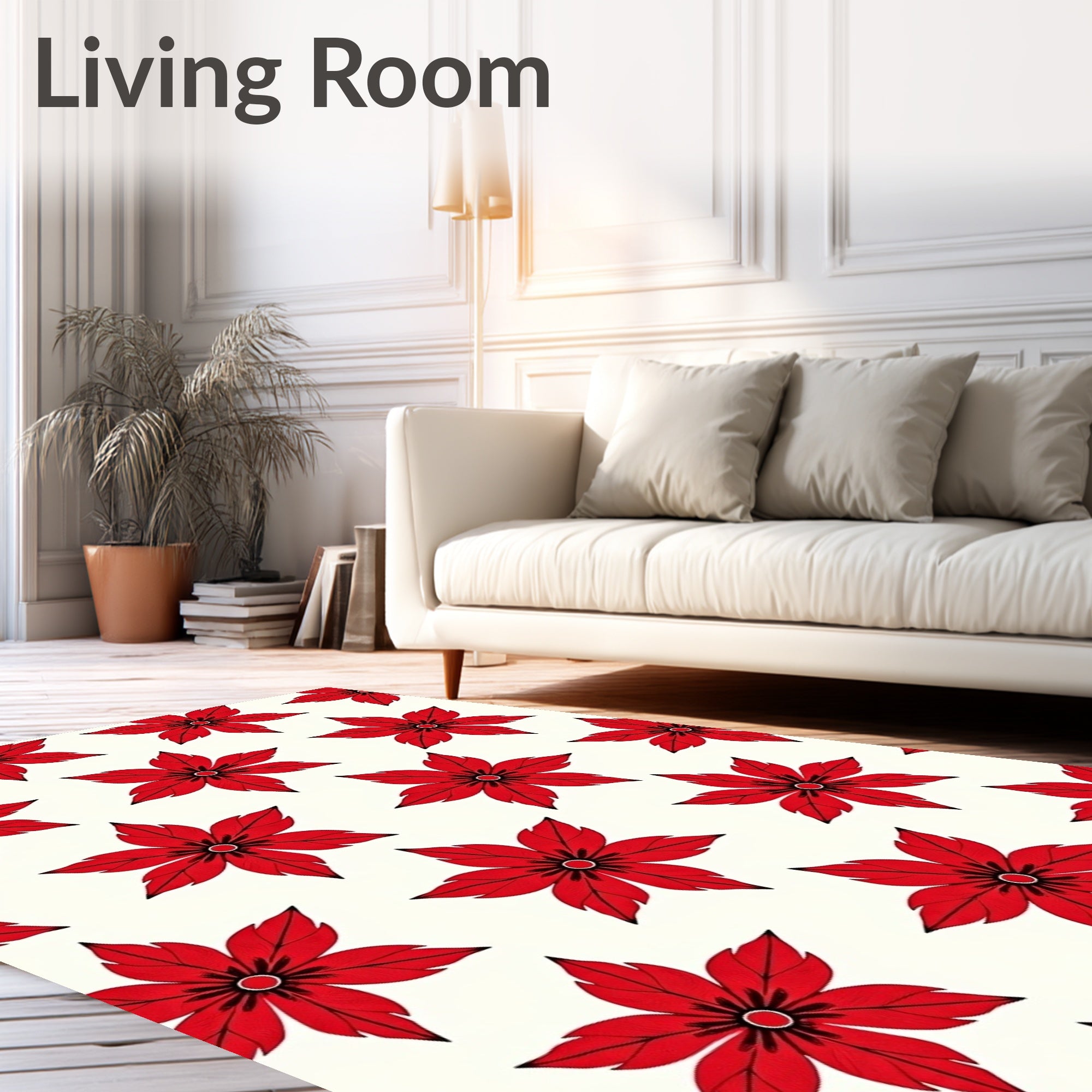 Vibrant Red Floral Poinsettia Repeating Rug