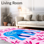 Vibrant blue elephant surrounded by foliage Rug