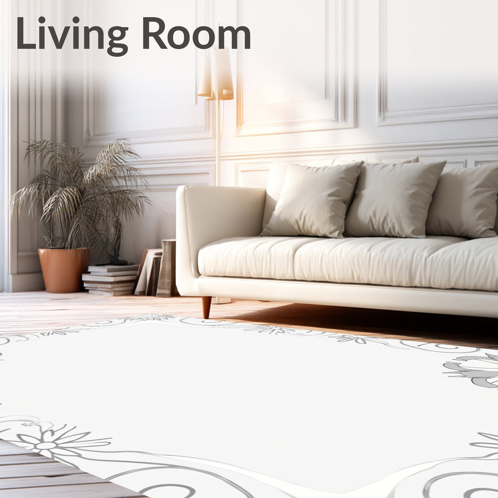Light Gray Floral Swirl Border Rug