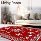 Festive Red Snowflake Christmas Scene Rug