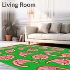Red White Swirls On Green Field Rug