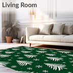 Winter Forest Evergreen Snowflakes Rug
