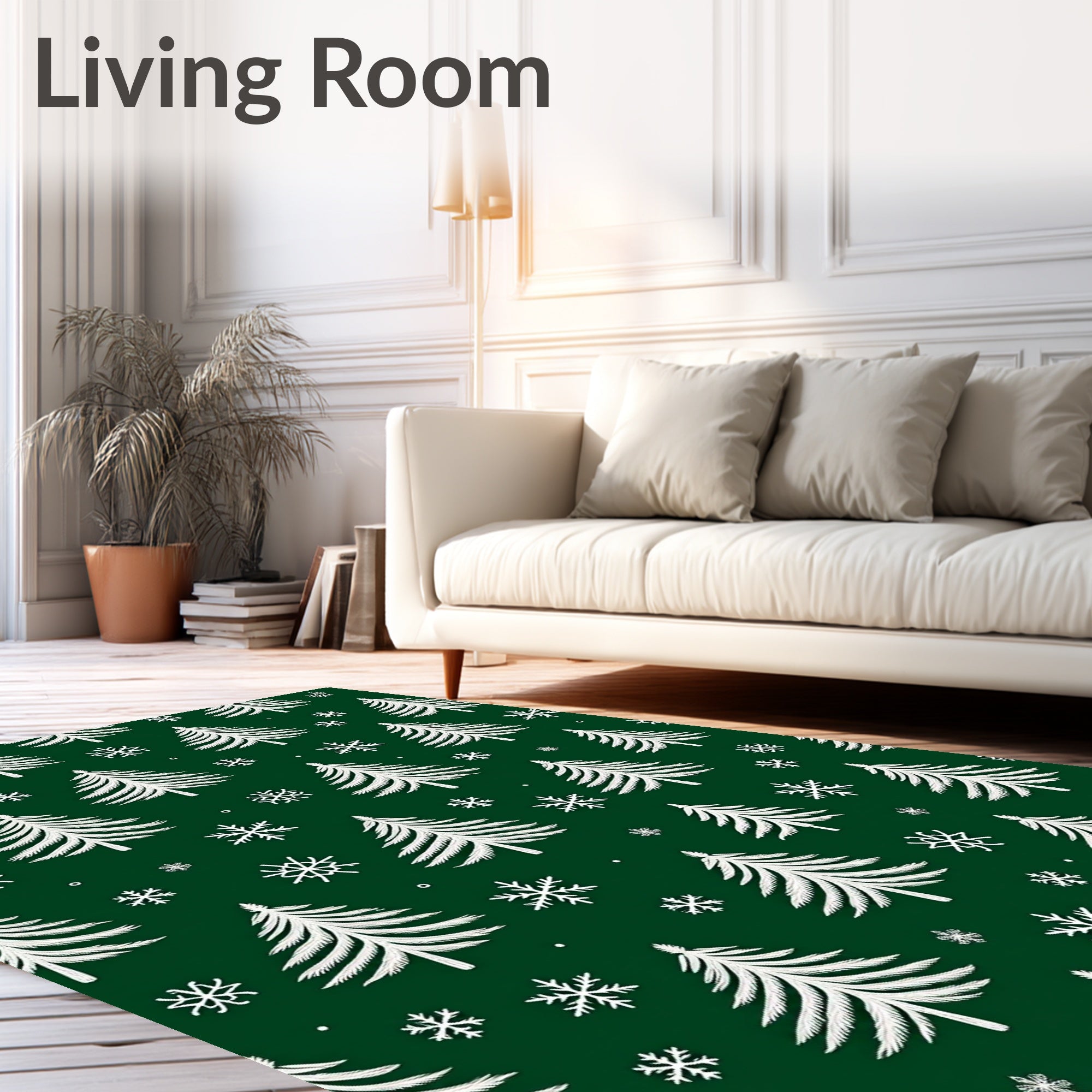 Winter Forest Evergreen Snowflakes Rug