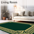 Ornate Gold Scrollwork Emerald Border Rug
