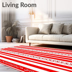 Red White Striped Scroll Border Rug