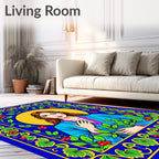 Blue Golden Halo Woman Botanical Border Rug