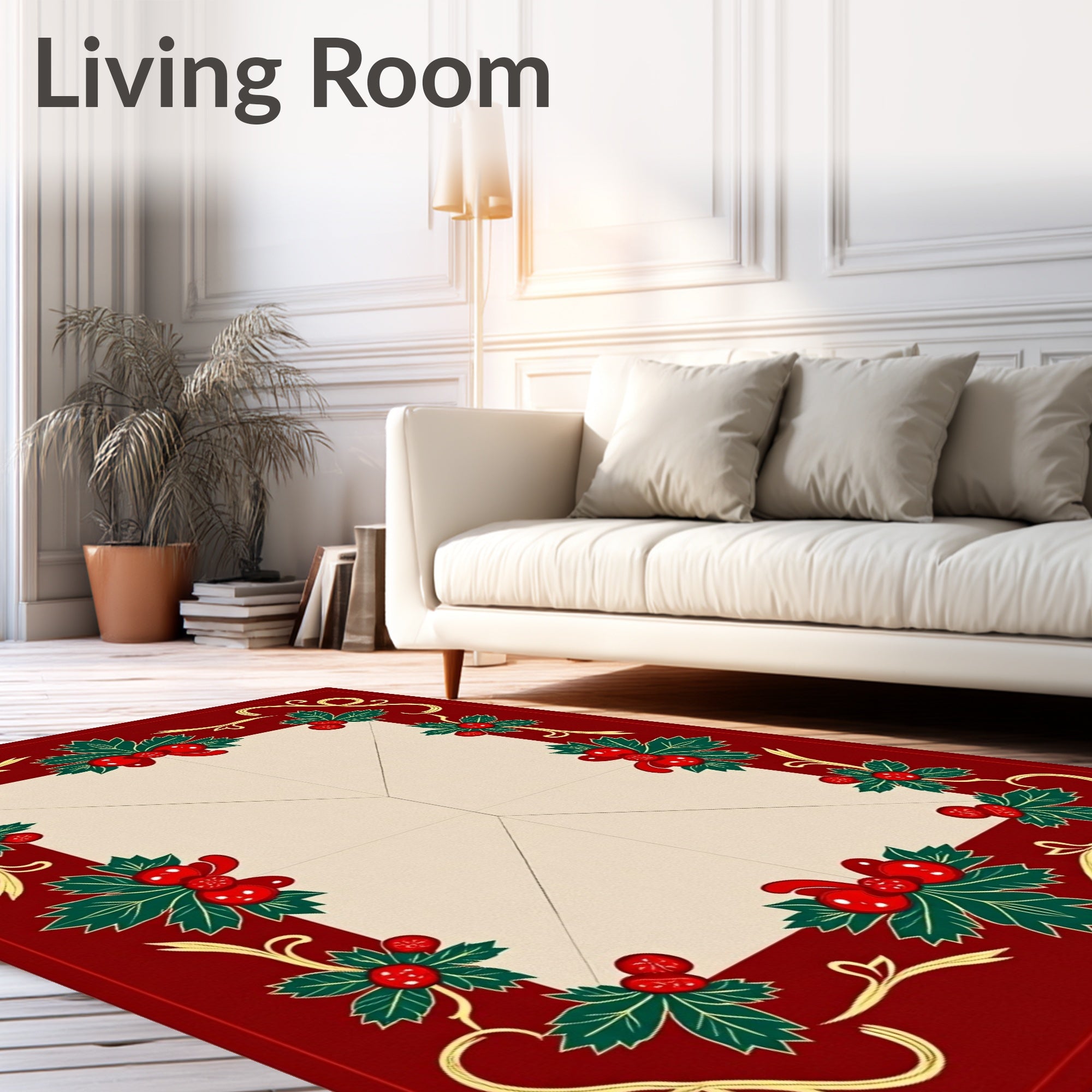 Red Festive Holly Berry Border Rug