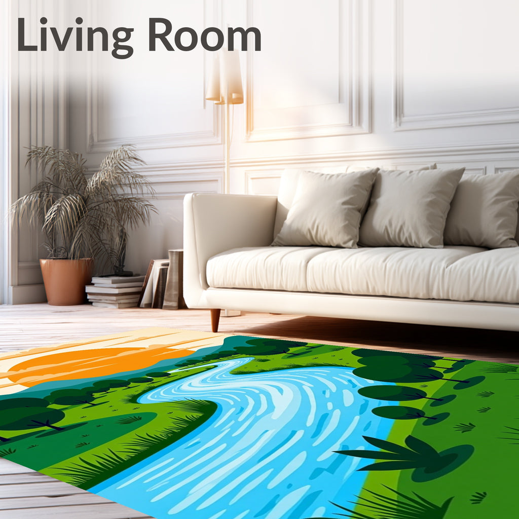 Winding River Sunset Landscape Rug