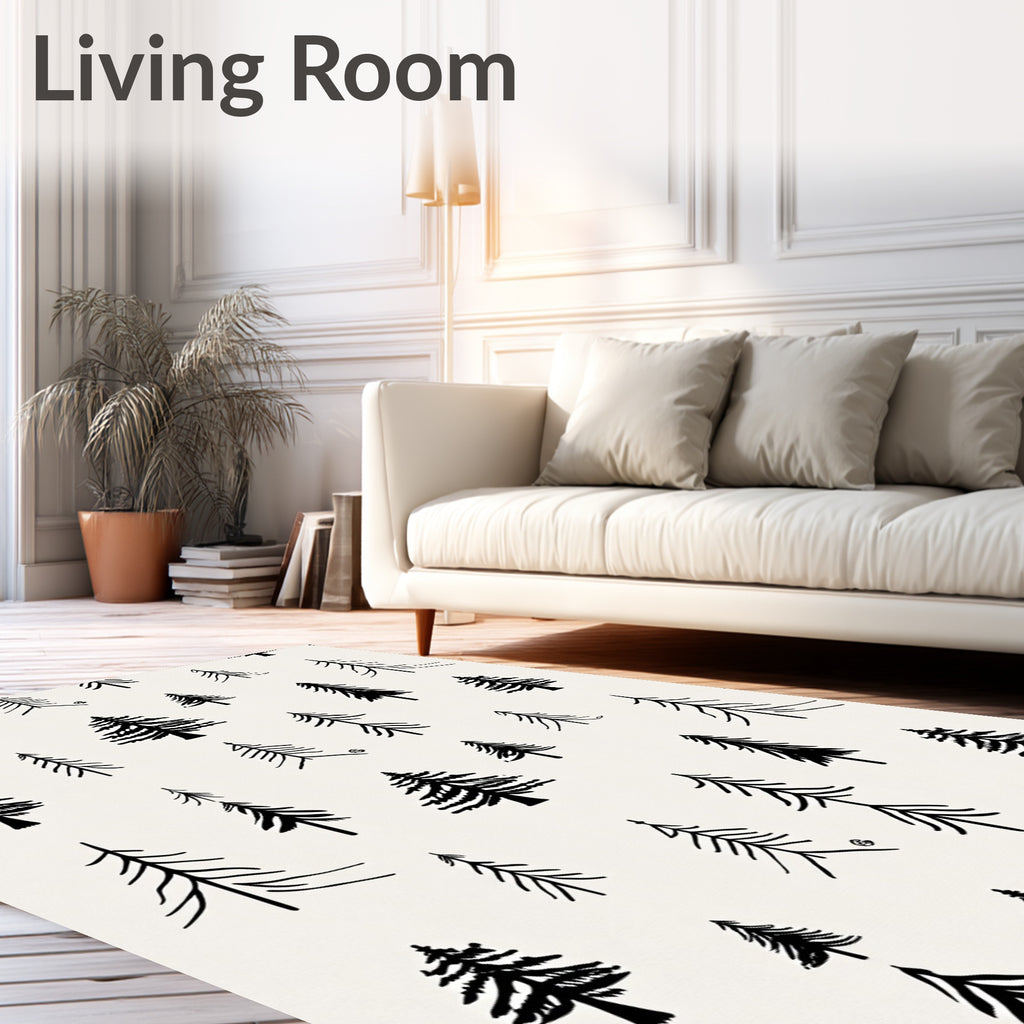 Black White Forest Pine Trees Rug