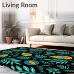 Teal Yellow Leafy Tropical Collage Rug