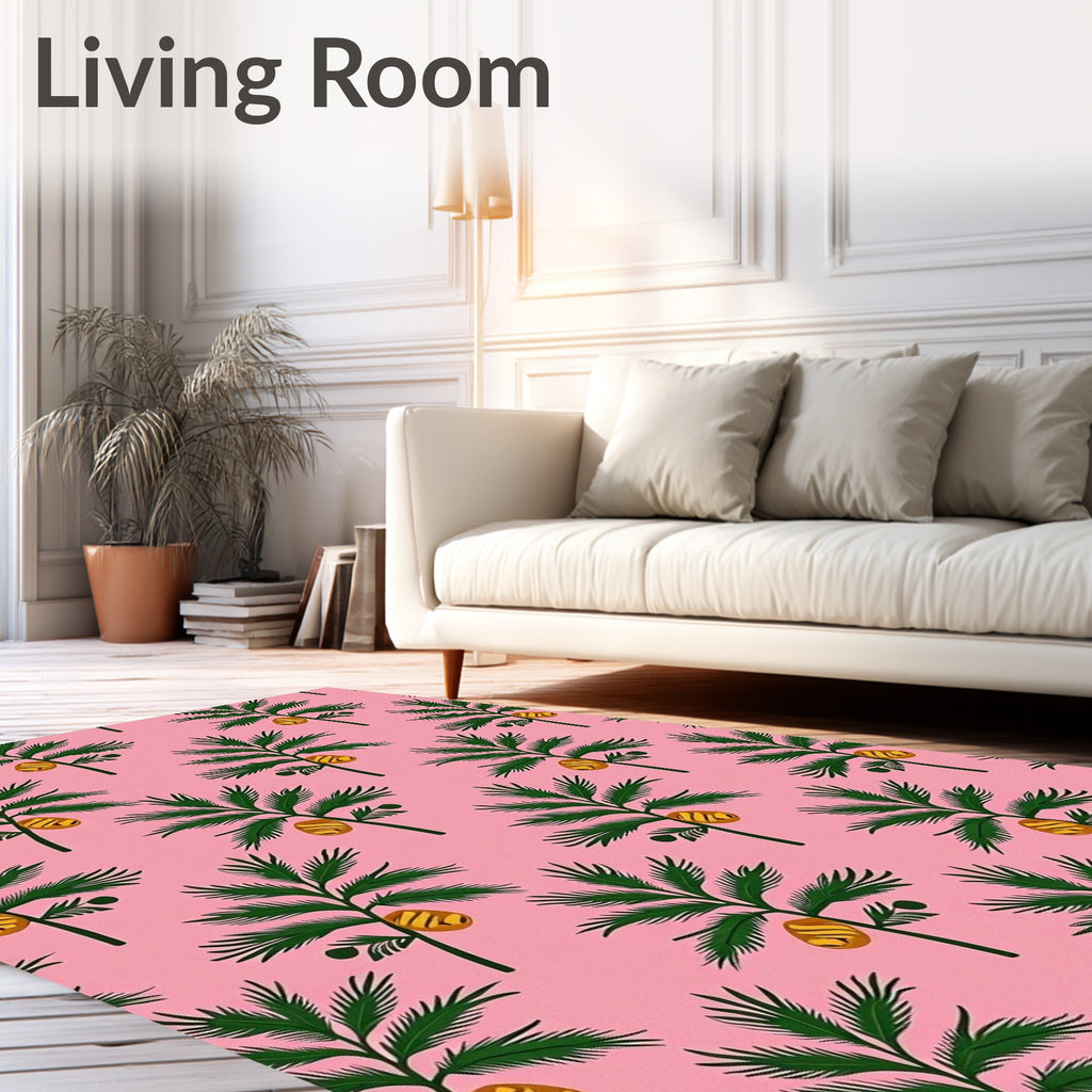 Tropical Green Palm Fern Citrus Rug