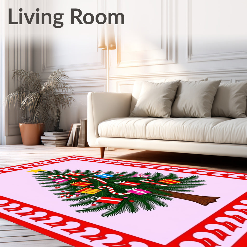 Festive Christmas Tree Gifts Candy Canes Rug