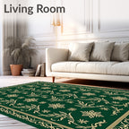 Elegant Emerald Floral Vine Border Rug