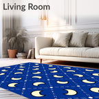 Celestial Blue Crescent Moon Grid Rug
